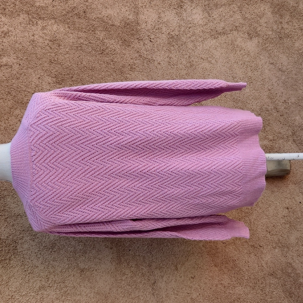 Pink Clover Chunky Slouchy Chevron Cable Knit Mock Neck Ballon Sleeves Sweater - Picture 4 of 7